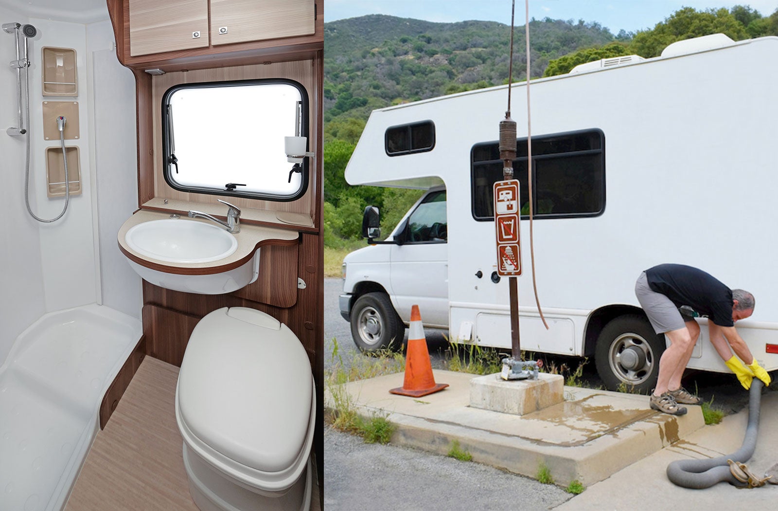 Portable RV/camper toilet and holding tank setup in Alma, Michigan