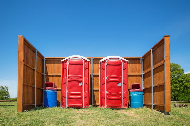 Short-term porta potty units staged for delivery in Alma, Michigan